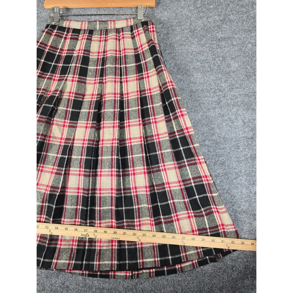 VTG MJ Concepts in Sportswear Plaid Pleated Midi Skirt Women Size 9 Wool‎ Blend
